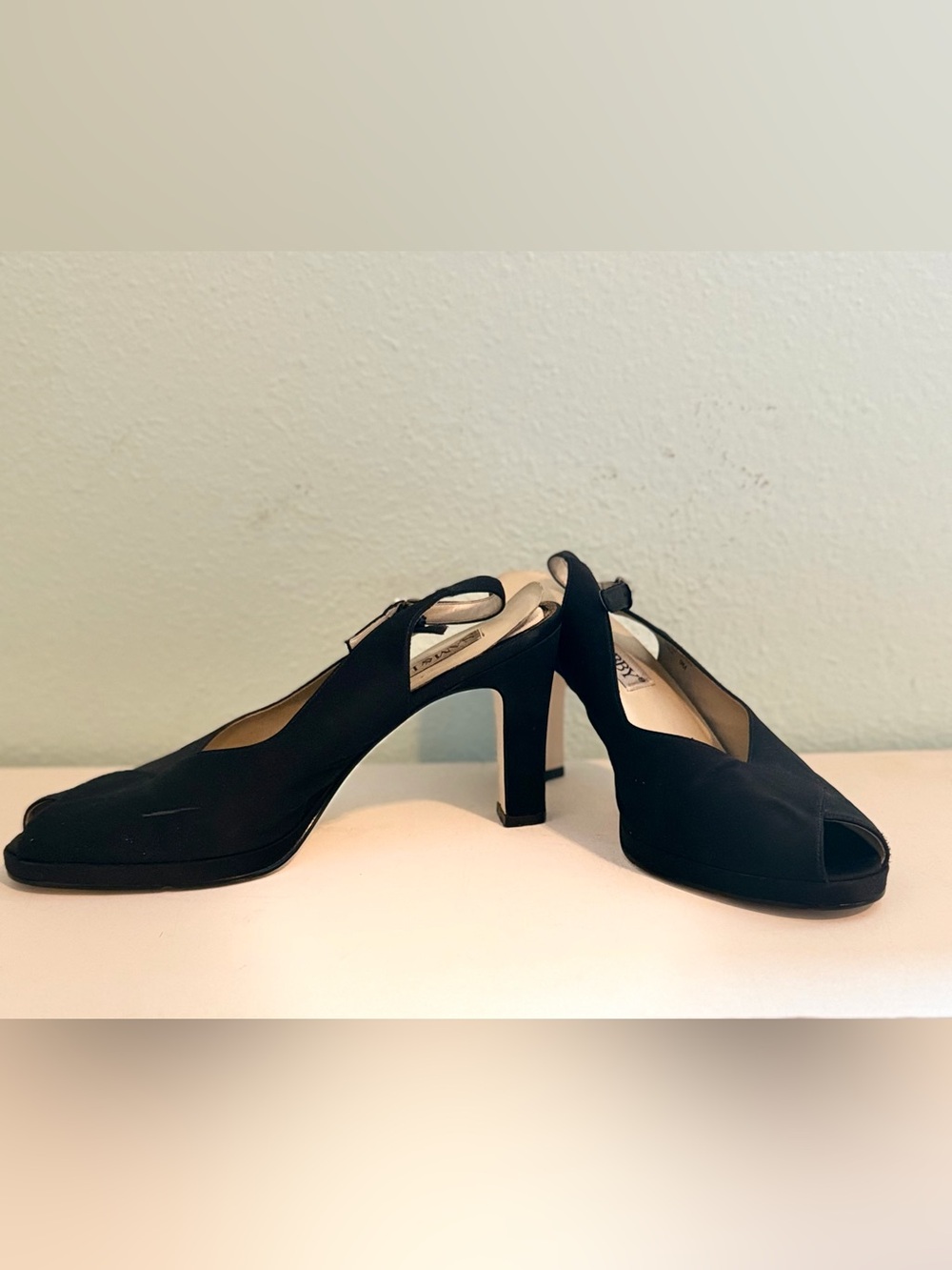 Sam and Libby Black Peep-Toe Slingback Heels